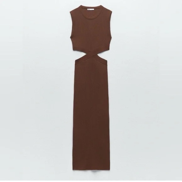 Zara Dresses & Skirts - Zara Brown Cut-Out Midi Dress